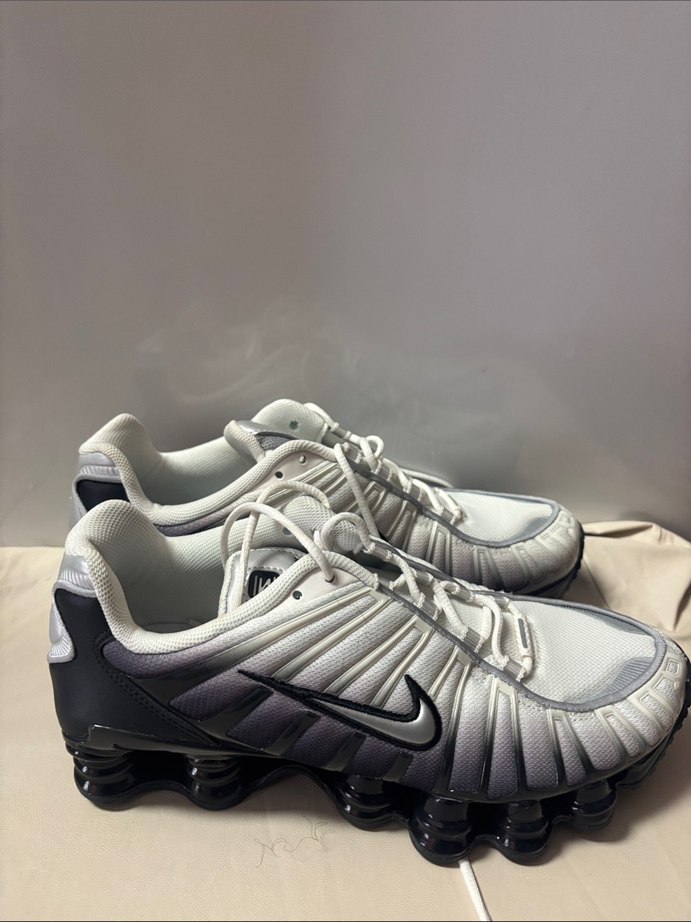 Nike  Shox TL Men’s White, Light Gray and Black  Sneakers size 8